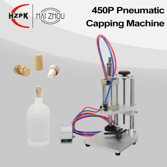 Hzpk Pneumatic Small Bottle Sealing Semi Automatic Perfume Close Cap Press Packaging and Closure Cork Pressing Capping Machine Price 